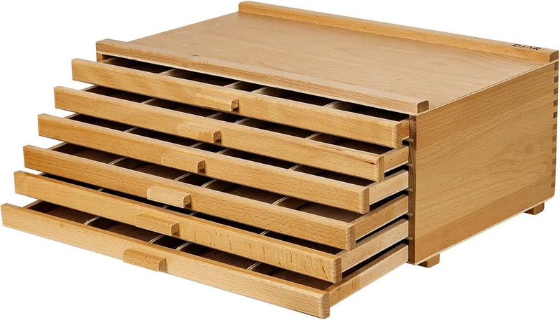 Dajar 6-Drawer Art Supply Storage Box, Portable Beech Wood Organizer with Removable Dividers for Brushes, Pastels, Markers, and Other Art Tools, Natural - Image 1